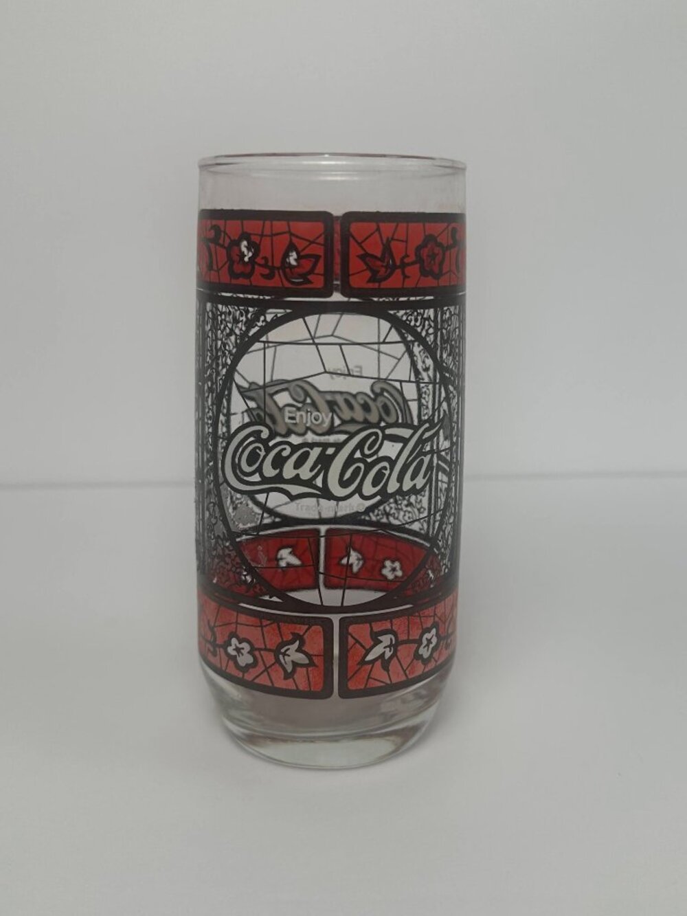 Vintage Coca-Cola Stained Glass Style Tumbler Red Black Coke Drinking Glass
